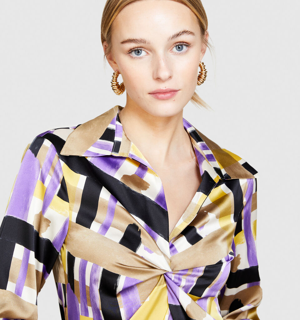 Dress in printed satin - women's short dresses - Multi-color | Sisley image number 5